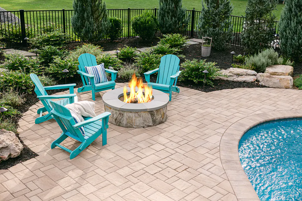 Fire pit by pool