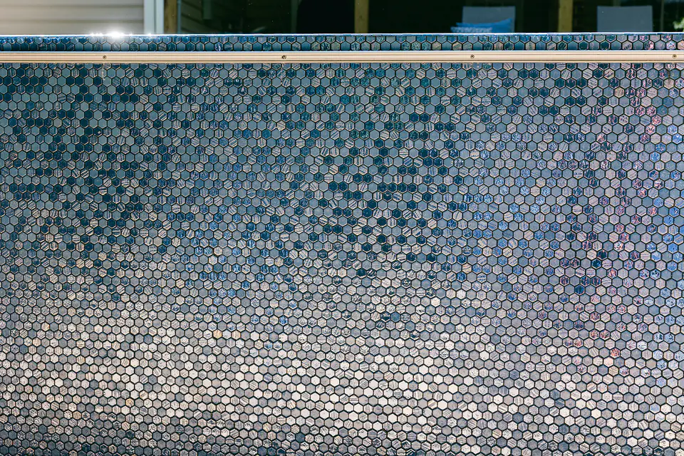 Primera Stone in Sapphire Treasure interior pool finish with automatic cover installed