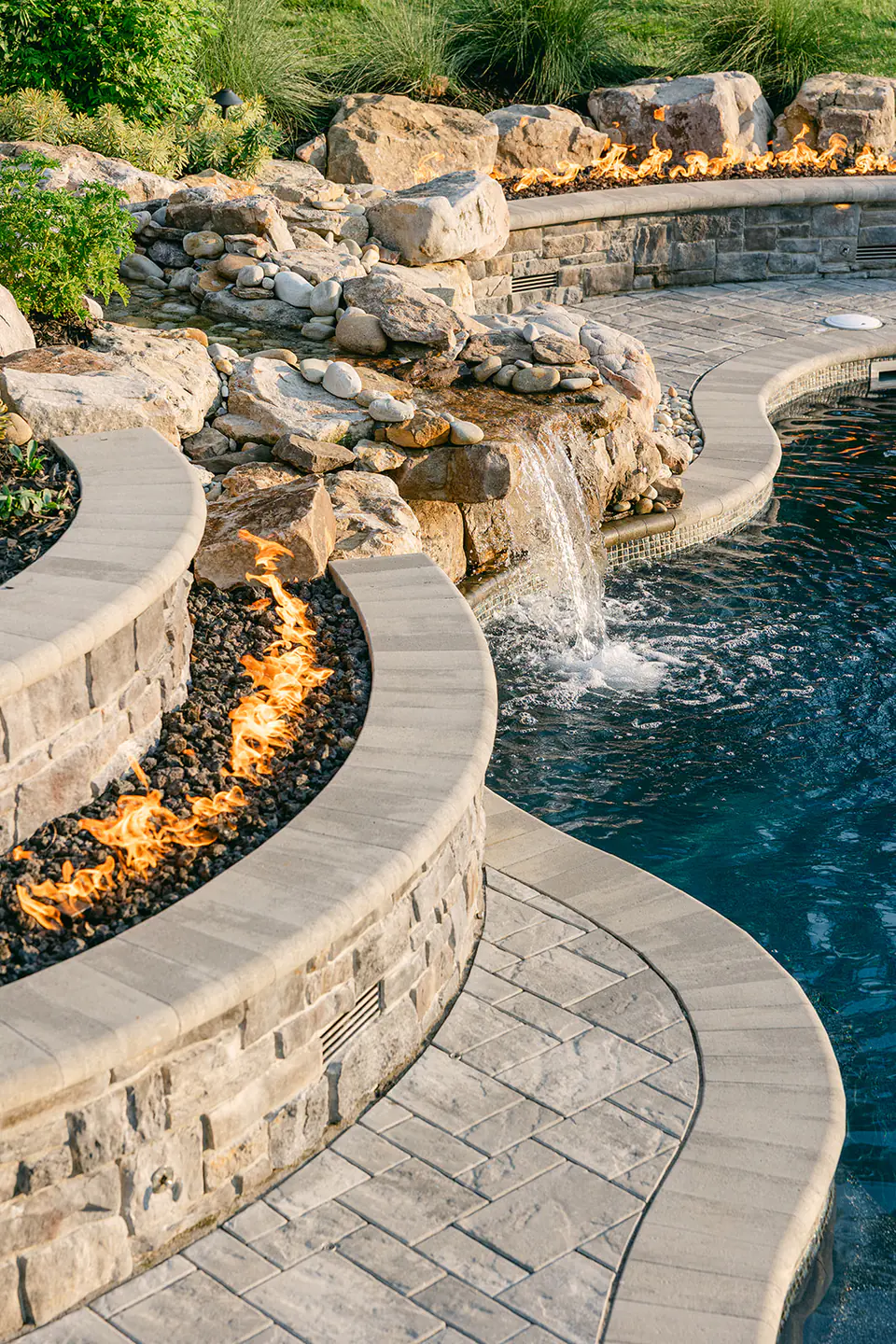 Outdoor living space with gas fireplace, pavilion, and outdoor television
