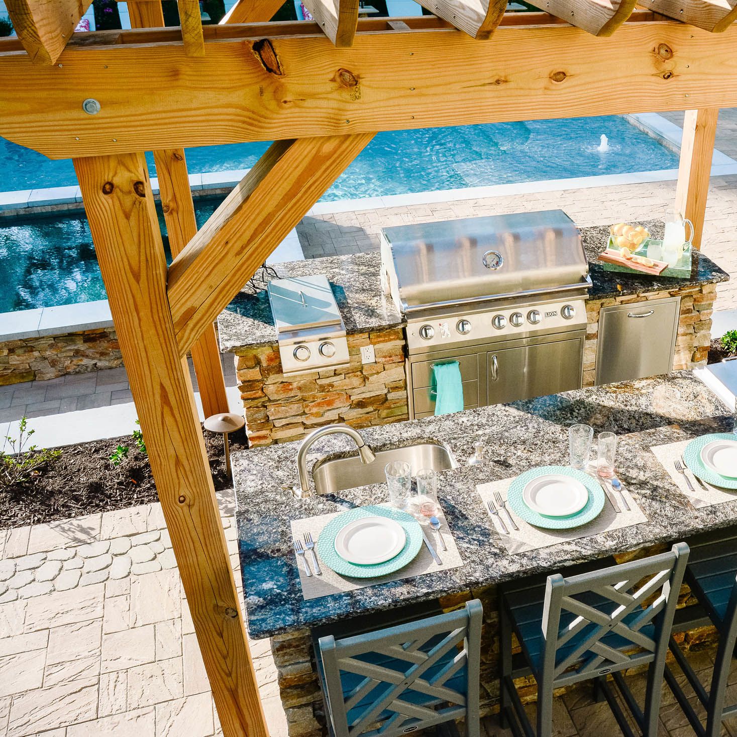 Pergola-Covered Outdoor Kitchen